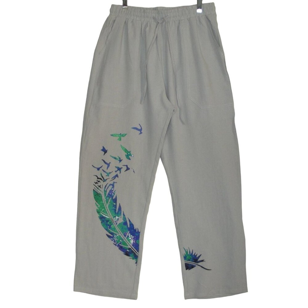 Casual Drawstring Pants Mens 2X x28"Resort Tropical Bird Print Pocket Lightweigh